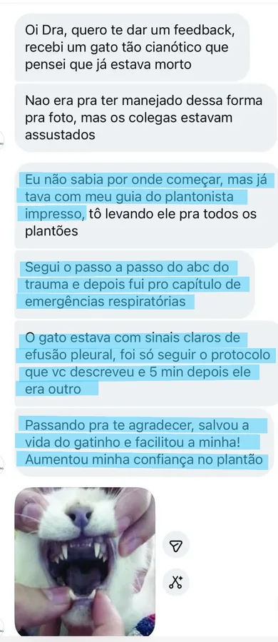 Depoimento 8 de veterinário sobre o Guia para Plantonista Veterinário