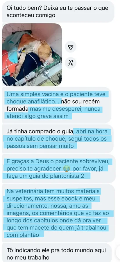 Depoimento 9 de veterinário sobre o Guia para Plantonista Veterinário