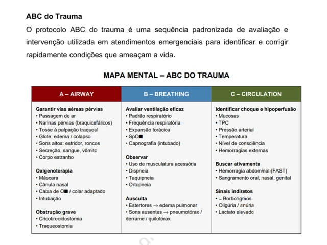 Mapa mental do ABC do Trauma